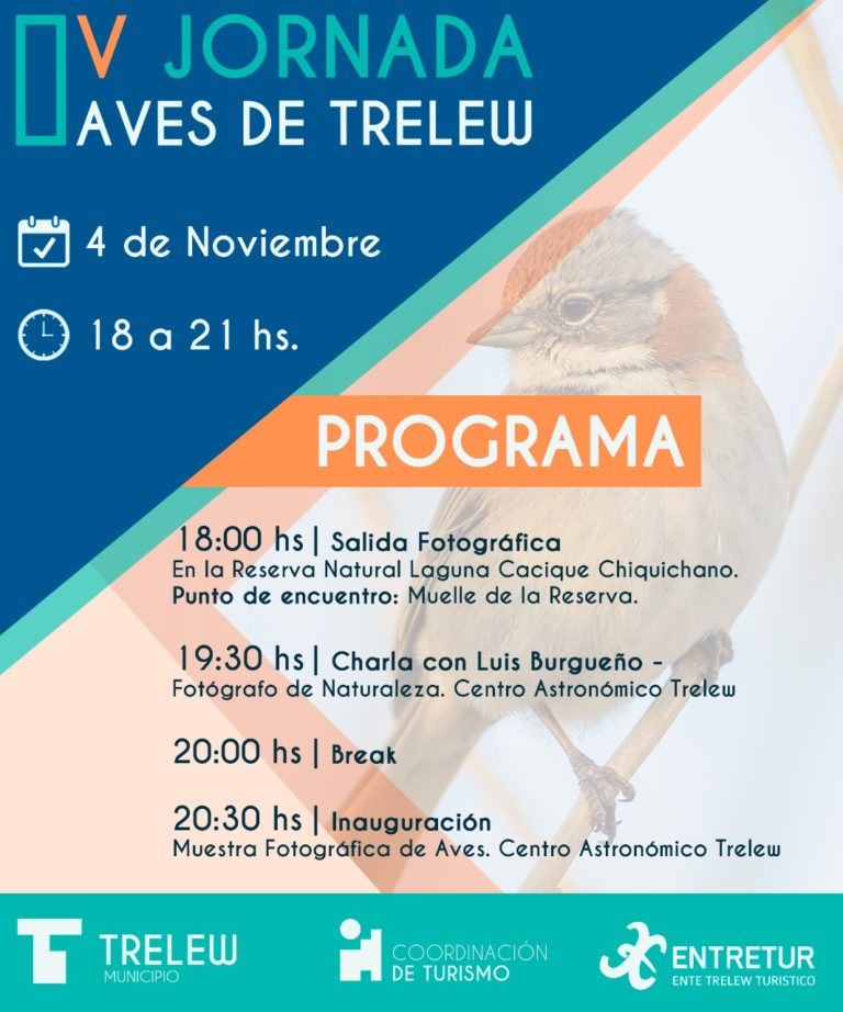 Se realiza el próximo 4 de noviembre la V Jornada de Aves en Trelew